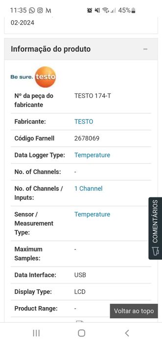 Registador de temperatura interno - TESTO 174 T