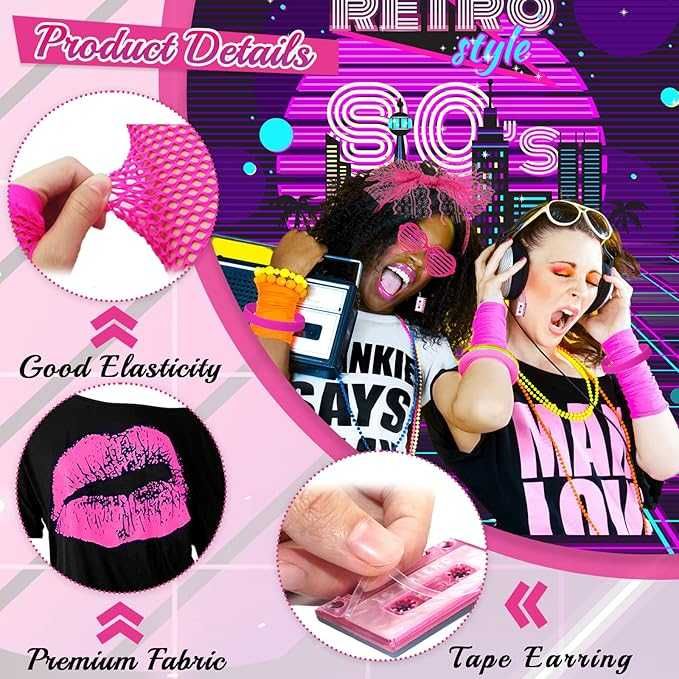 STRÓJ lata 80 przebranie NEON DISCO Q509 9 w 1 Roz. L Q509