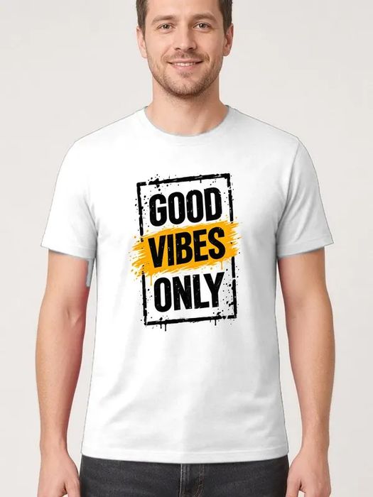 Koszulka męska biała z napisem Good Vibes Only pozytywna prezent 2XL