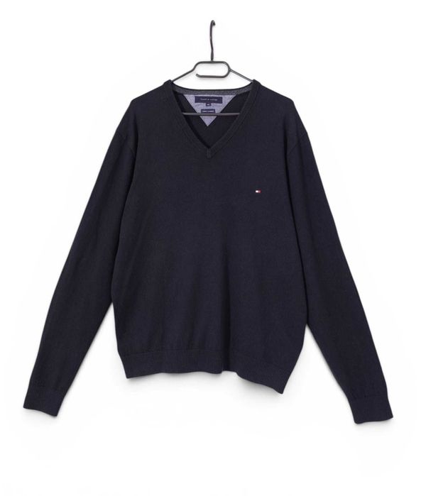 Sweter W Serek Dekolt V Kaszmir Bawełna Czarny Tommy Hilfiger |R. XXL