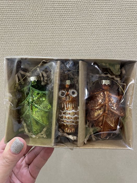 Набір новорічних іграшок скло, новорічна іграшка сова