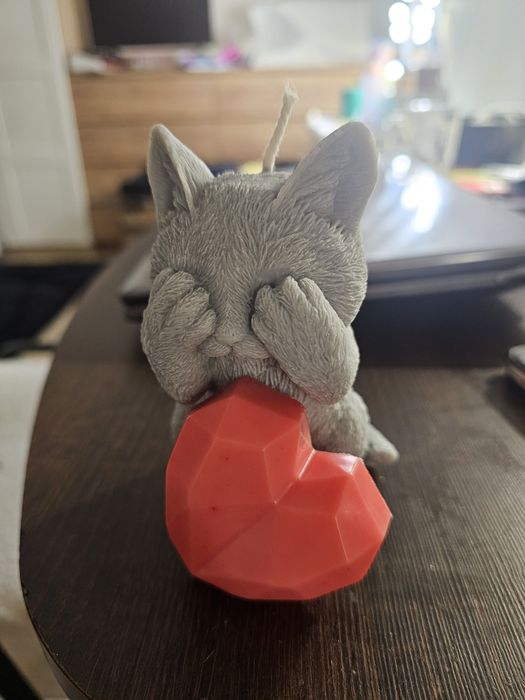 Kot świeca sojowa + serce mydło na walentynki