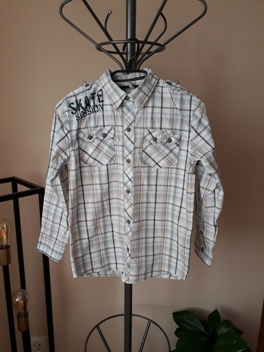 Koszula w kratę dla chłopca z długim rękawem sportowa rozmiar 140