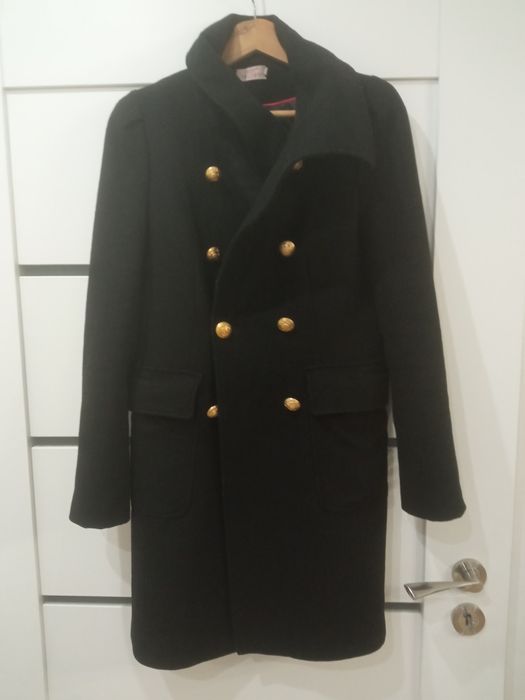 Plaszcz czarny S 36 złote guziki jesień/zima