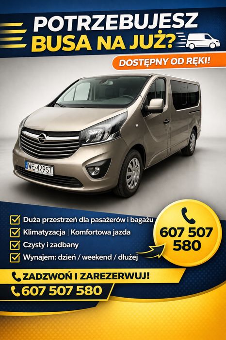 Wynajem, wynajmę busa, bus, busy 9 osobowy Opel Vivaro