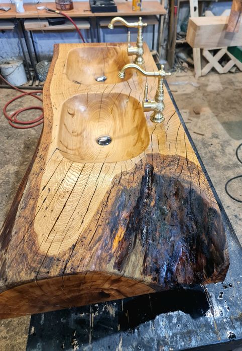 Blat drewniany umywalka drewniana nablatowa nowoczesna z monolitu dębu