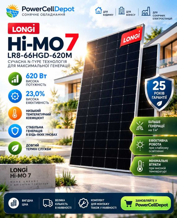 Сонячні панелі LONGi Hi-MO 7 LR8-66HGD-620M