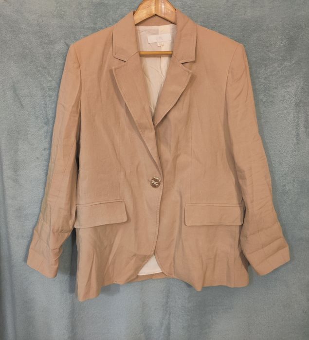 Beżowa marynarka lniana linen len klasyczna Zara