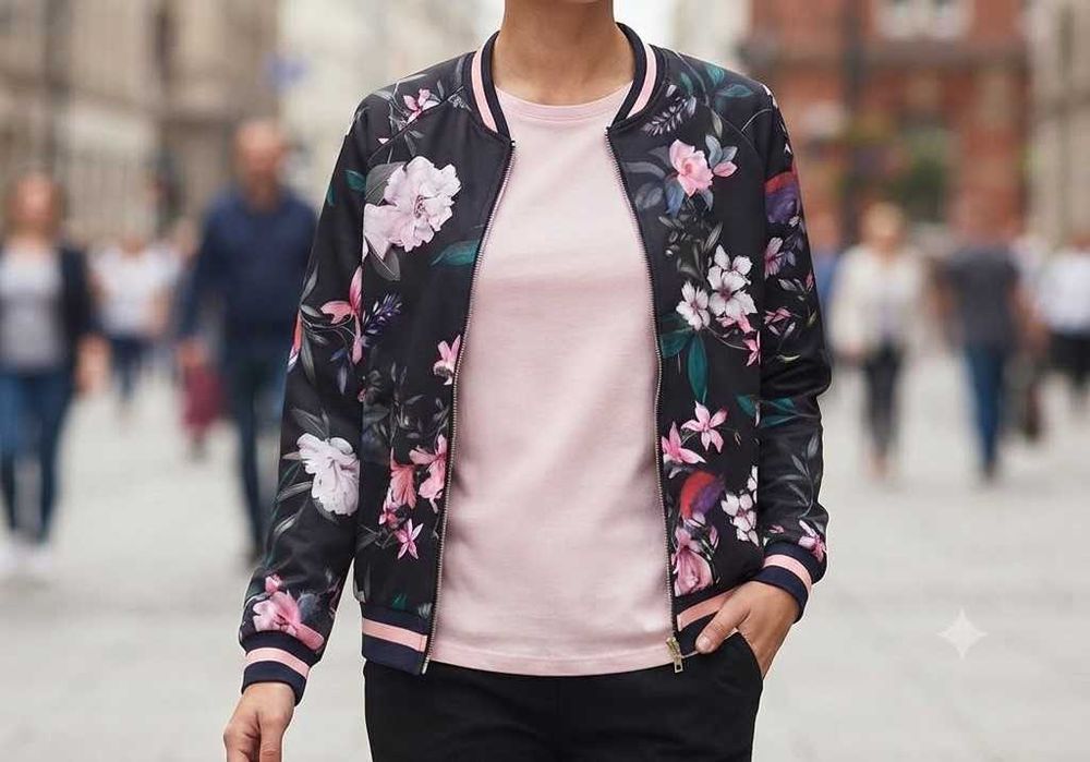 Bluza Kurtka Narzutka damska Bomberka Wzory Kwiaty House - S / 36
