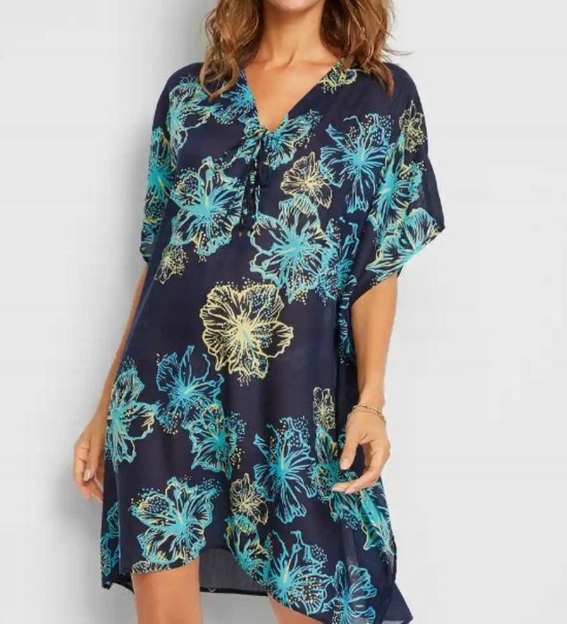 B.P.C sukienka plażowa tunika jasnoniebieska w kolorowe kwiaty ^44/46