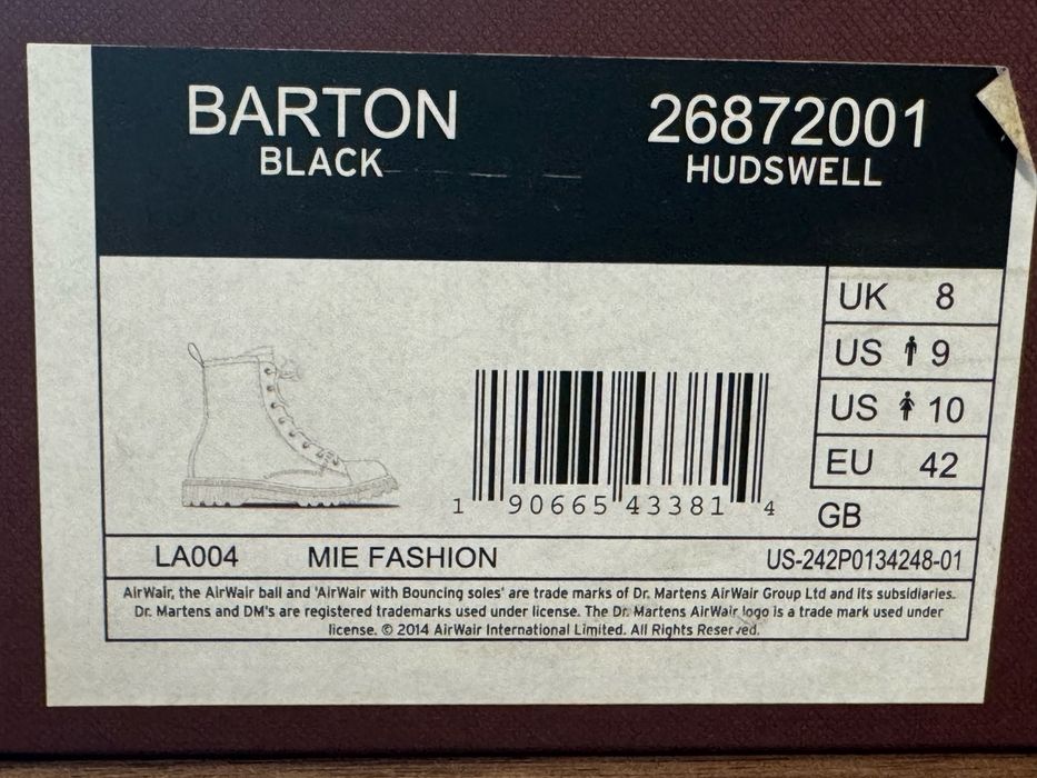 Dr. Martens Barton Black EU 42 / UK 8 / US 9