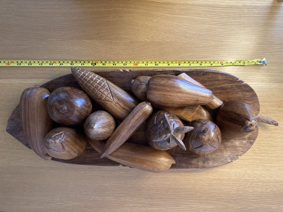 Artesanato do Senegal: Fruteira e Frutas em Madeira Maciça Esculpida