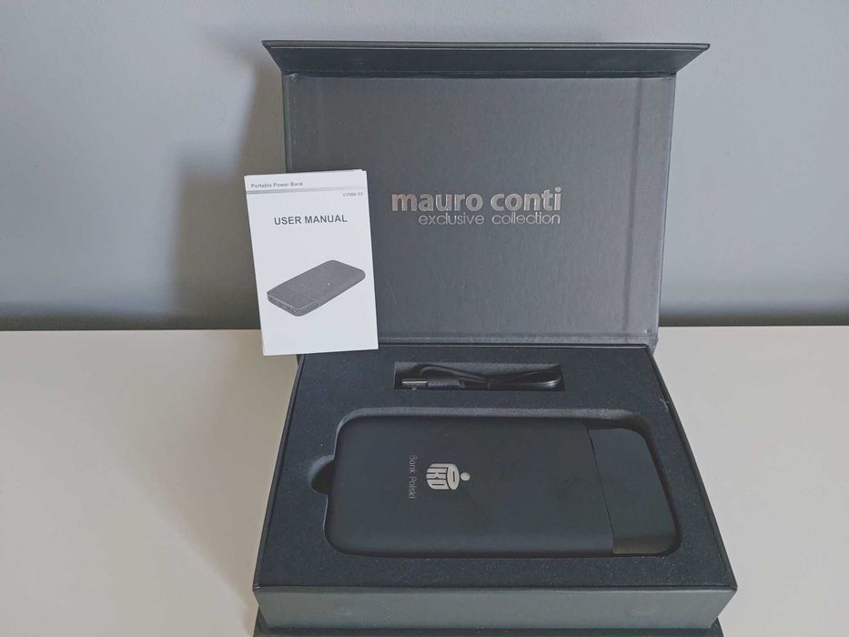 nowy powerbank 8000 mAh, czarny elegancki, Mauro Conti