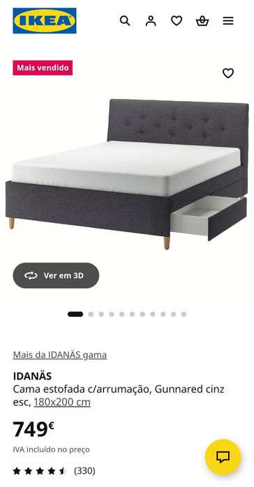Cama estofada c/arrumação 180x200cm