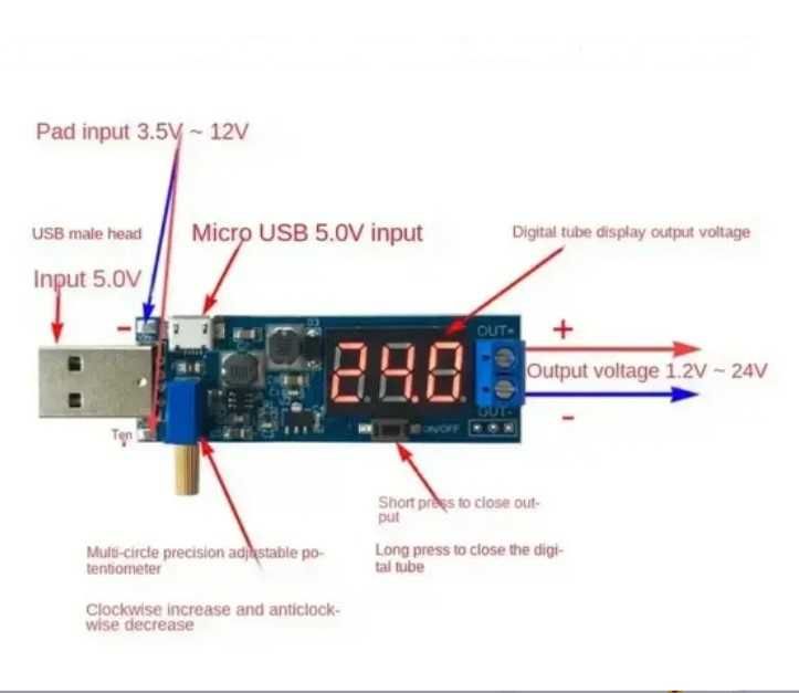 USB повышающий/понижающий преобразователь напряжения DC-DC HW-132
