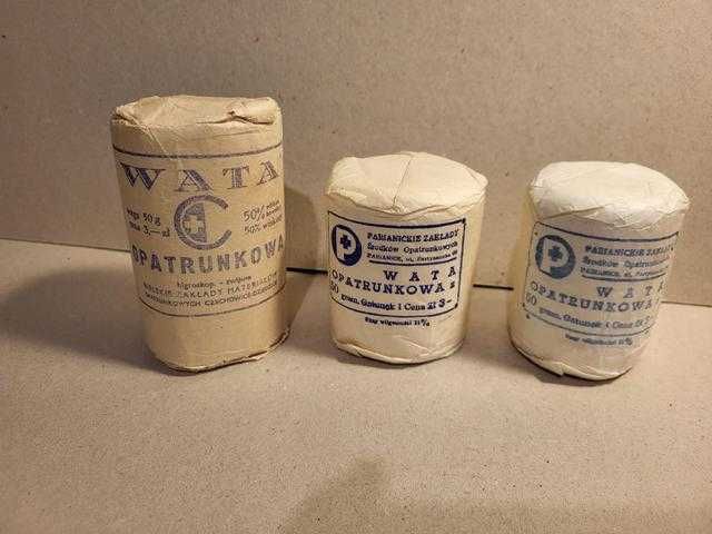 Historyczne opakowania WATY OPATRUNKOWEJ 3 szt po 50 g