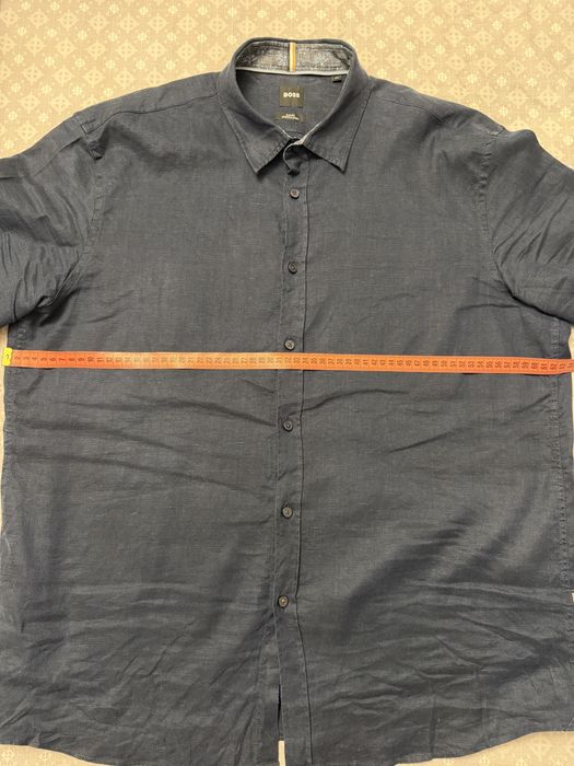 HUGO BOSS чоловіча сорочка XXL–3XL темно-синя льон/бавовна