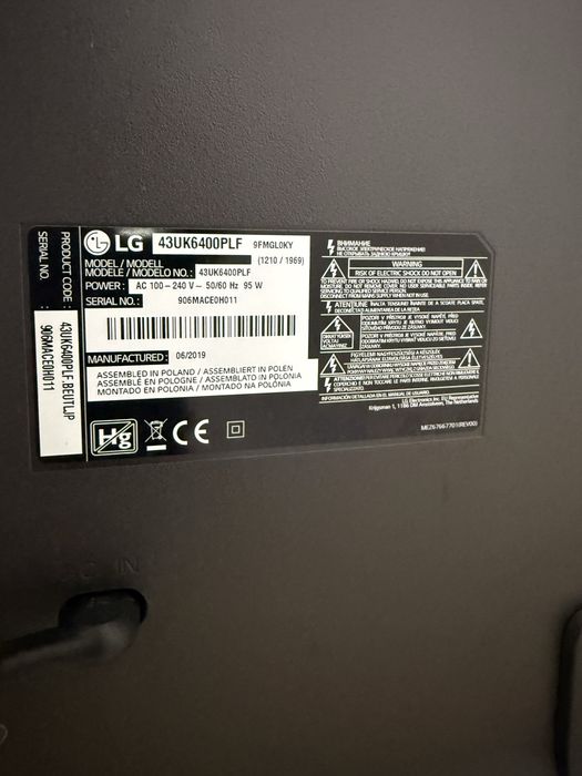 Телевізор LG 43 дюйми ,43UK6400PLF,webos, 4K Smart TV,2019 рік