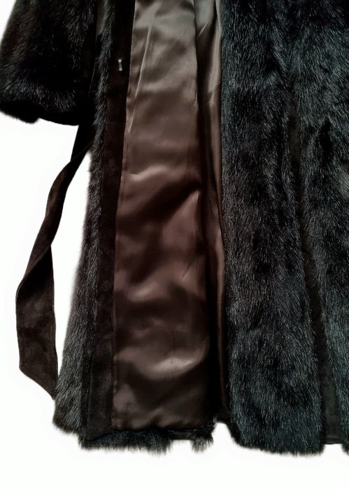 Розкішна шуба з натурального хутра ханорика та замші