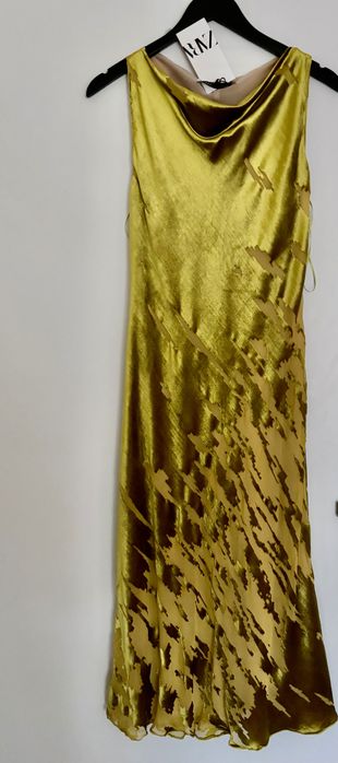 Zara ZW COLLECTION aksamitna sukienka Średniej długość ZŁOTY kolor L