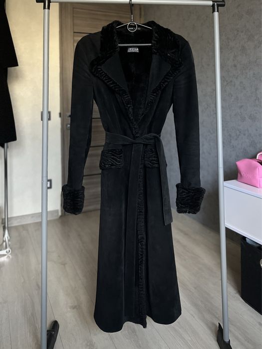 Натуральна дублянка хутро лама куртка шкіряна чорнобурка капюшон