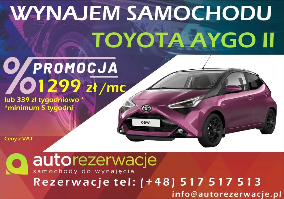 Wynajem wypożyczenie samochodów/aut za 1299 za 30 dni lub 335 co 7 dni