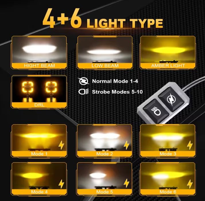 Lampy Halogeny LED do Motocykla 4 cale 65W 6 w 1 Strobo kpl 2szt Homol