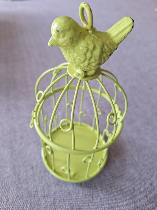 Klatka dekoracyjna metalowa zielona z ptaszkiem