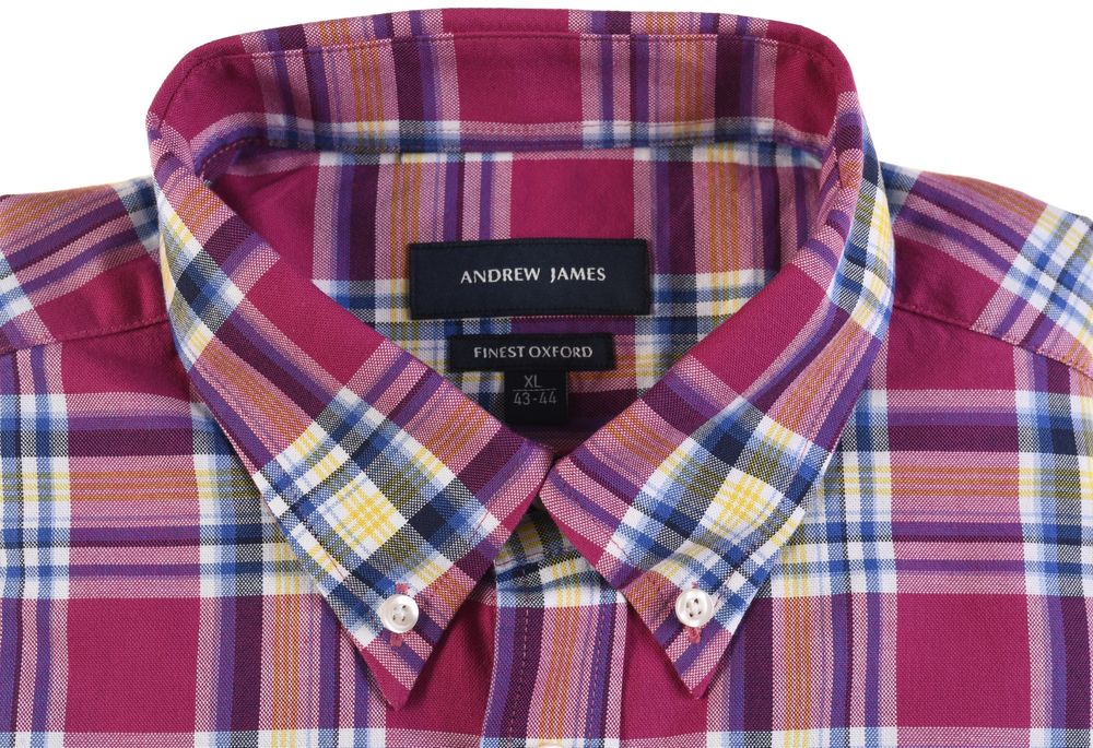 ANDREW JAMES malinowa koszula męska w kratkę FINEST OXFORD XL k 43 44