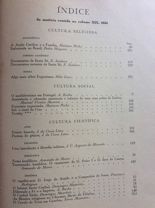 Brotéria - Revista de cultura contemp. 2 Volumes 1934. Ver índices