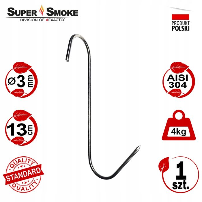 Hak Wędzarniczy typu "S" skręcony do mięs i wędlin 3mm 13cm Standard