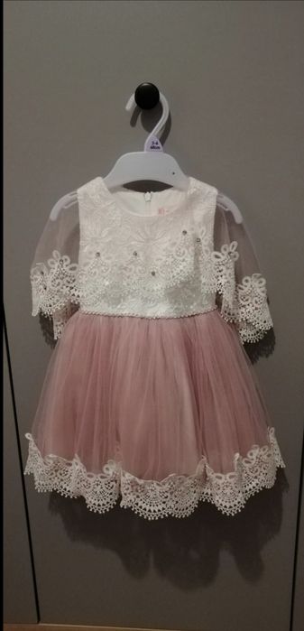 Sukienka biała różowa koronka koronkowa tiulowa 68 monita Kids