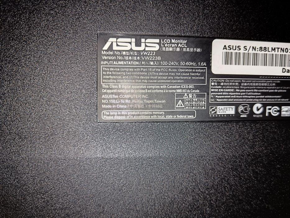 Monitor Asus VW223B , 22 polegadas