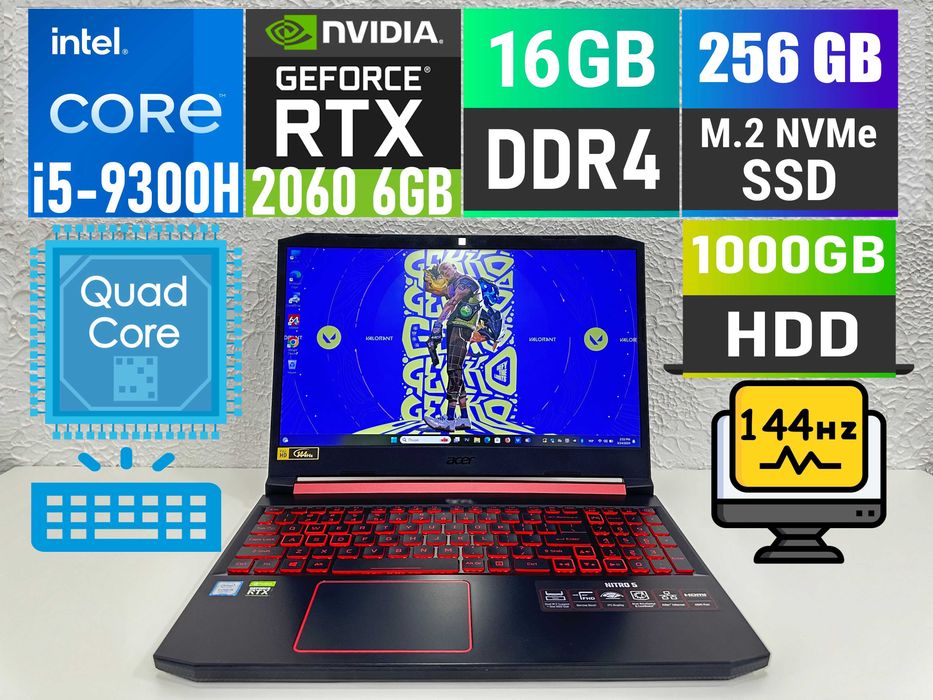 Ігровий Acer Nitro 5 IPS 144HZ/6(12)ядра/i5-9300H/16Gb/256gbSSD+1TB/RTX 2060 6 GB