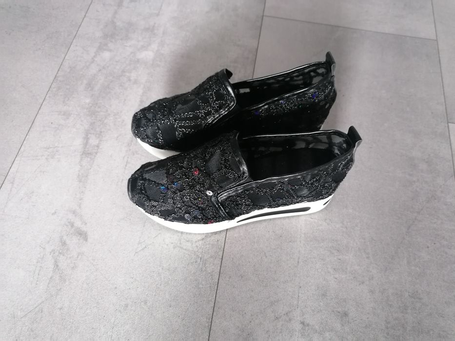 Czarne Buty Damskie Koronkowe