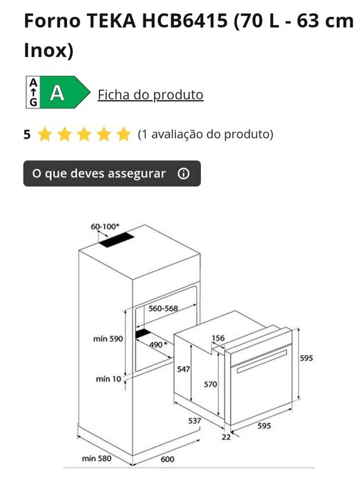 Forno TEKA HCB6415 (70 L - 63 cm - Inox)

Energetic Certification - A