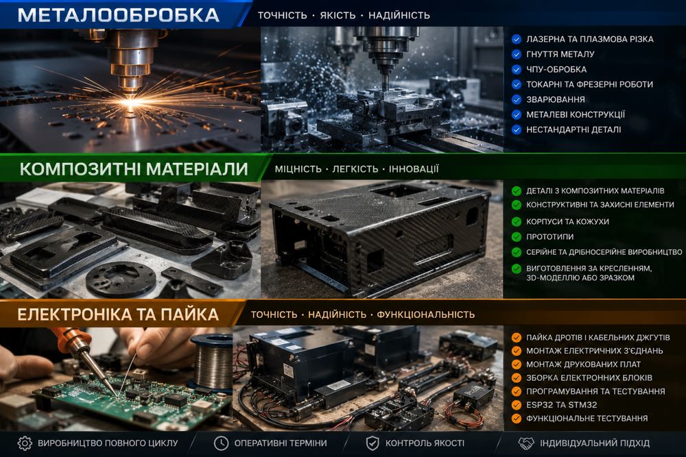 Виробництво, металообробка, інжиніринг, композити, пайка, електроніка