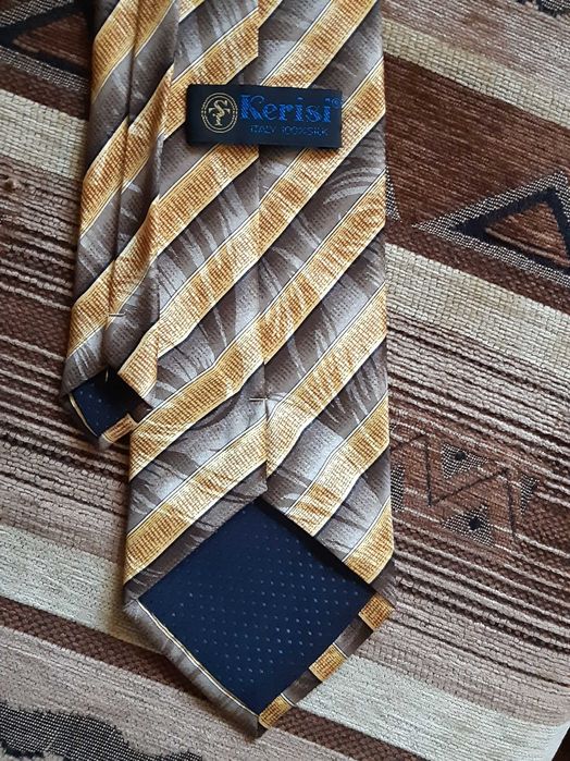 Купити Краватка Kerisi, широка, жовто-коричньова, в полоску, 100% шовк