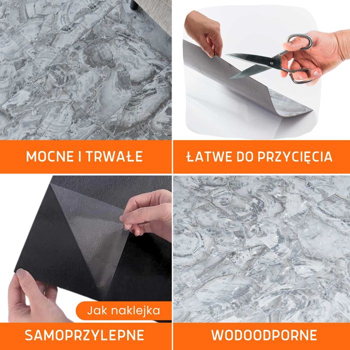 Płytki Winylowe Samoprzylepne 5m² SZARY KAMIEŃ Panele Kafelki  Marmur