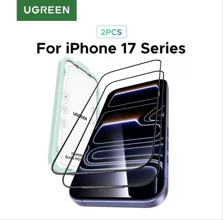 Защитное стекло Ugreen iPhone 17 Pro Max, 17 Pro, полное покрытие, 9D With Black Border, 2 стекла, очень тонкие рамки