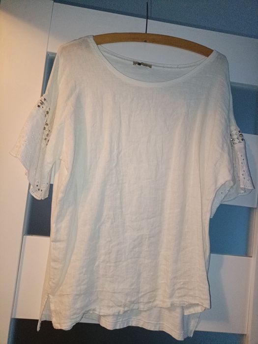 Biała bluzka len bawełna xl