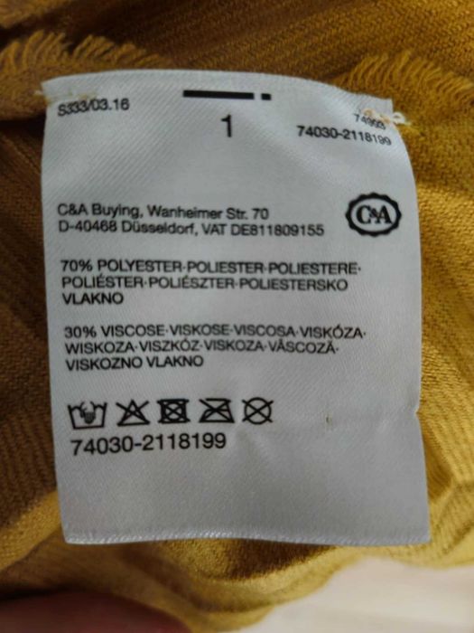 Musztardowy Szal C&A – Duży Ciepły w Jodełkę