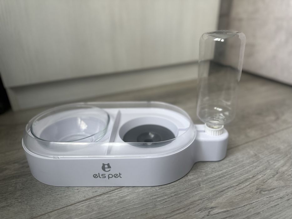 Подвійна миска з поїлкою Els Pet 500 мл для котів і собак, Білий