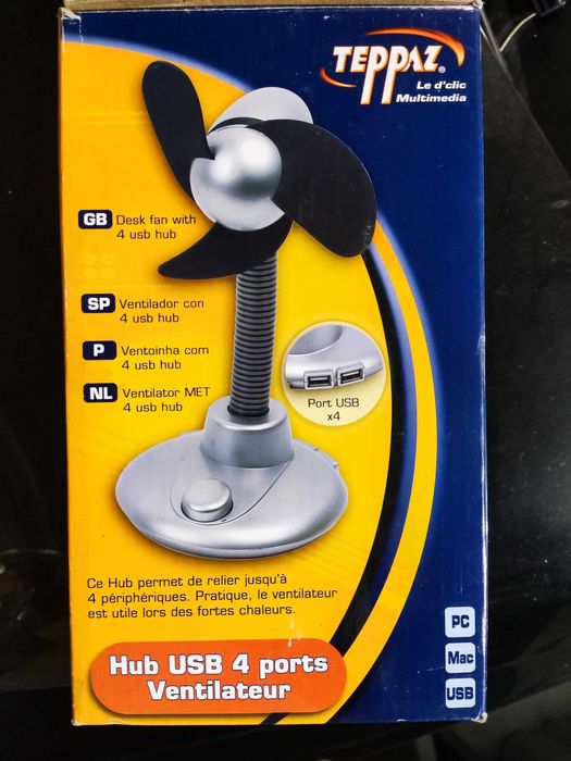 Hub USB 4 Portas e Ventoinha de Secretária Flexível Teppaz