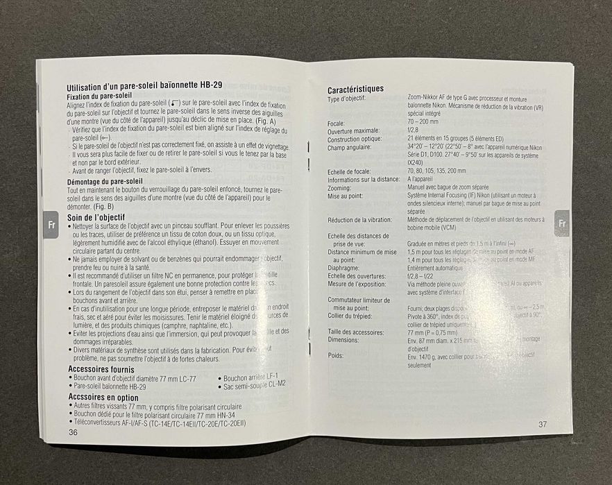 Manual Nikon af-s VR zoom-nikkor ed 70-200mm