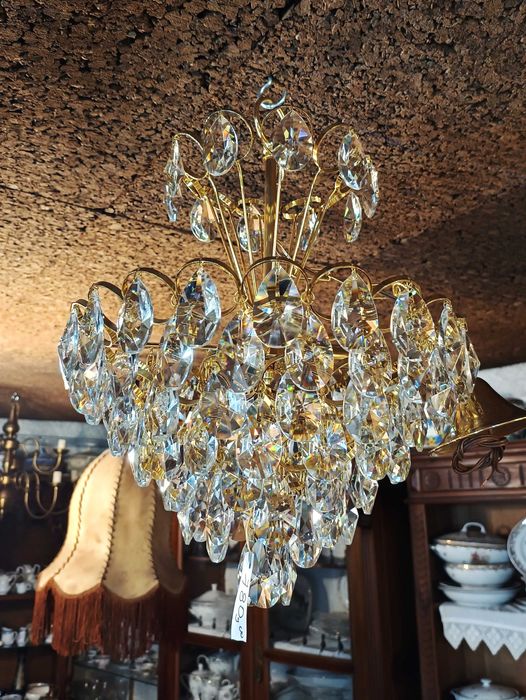 Lustre Cristal Banho Ouro 3 Lâmpadas