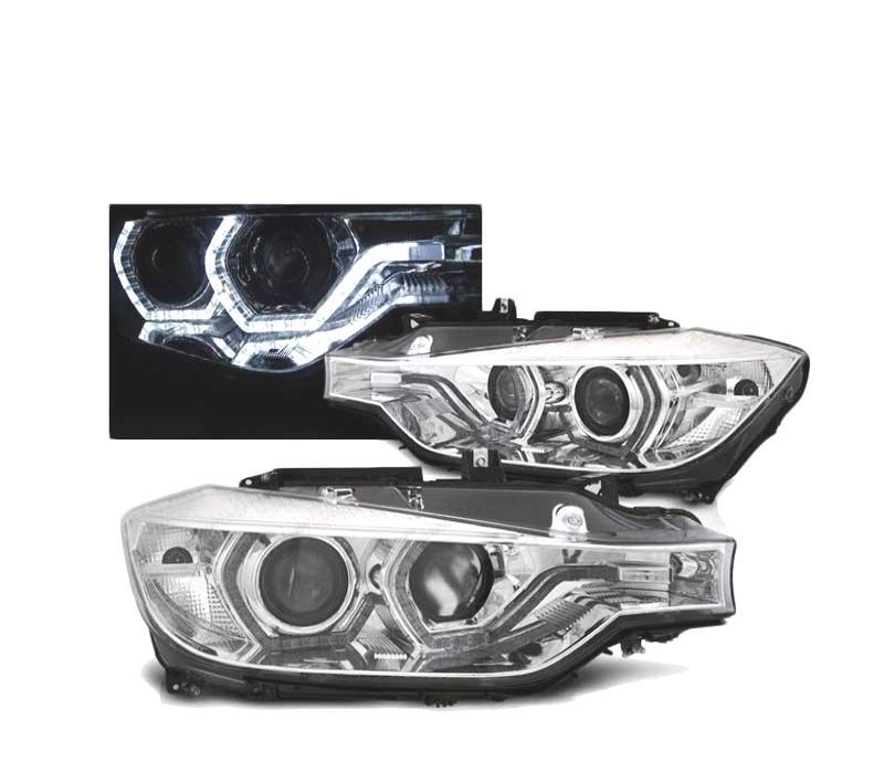 FARÓIS BMW F30 F31 11-15 ANGEL EYES DRL CHROME CROMADO