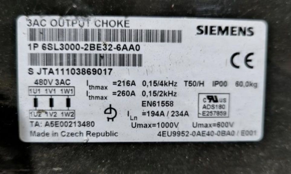 Cетевой дросель 1P 6SL3000-0CE33-3AAO 1P
6SL3000-2BE32-6AAO