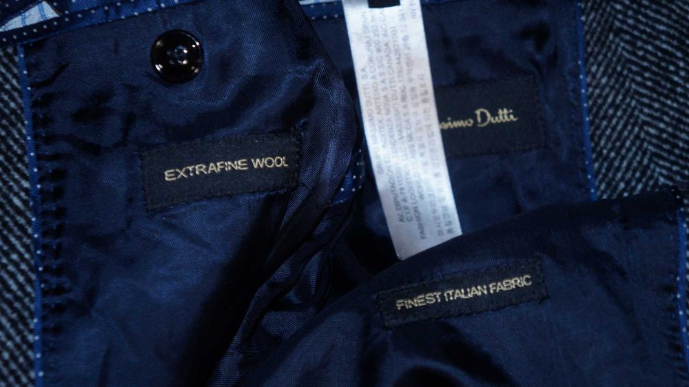 Płaszcz Dwurzędowy Massimo Dutti Wełna Rozmiar 46 175/92 Szary Jodełka