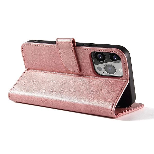 Etui portfel z klapką podstawką do iPhone 15 Plus Magnet Case - różowe